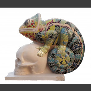 Chameleon 1, limestone, tile mosaic