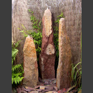 3 Quellstein Säulen rot-bunter Schiefer 150cm