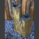 Bronze Figur mit 2 Singvögeln auf Basaltsäule