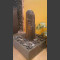 Zimmerbrunnen Schiefer Monolith graubraun in 4eckigem Granitbecken