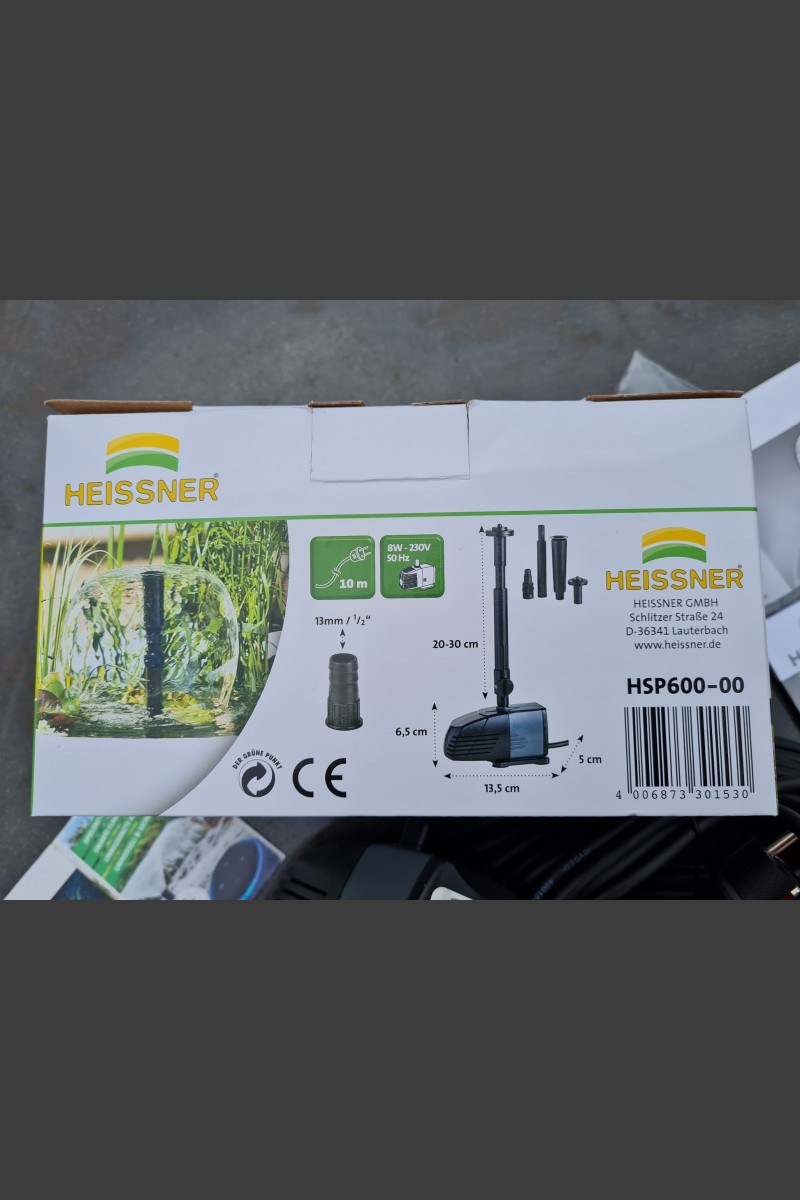 HEISSNER Smartline Eco Teichpumpe 1000 L/h - Regulierbar Mit 4 Wasserspielen