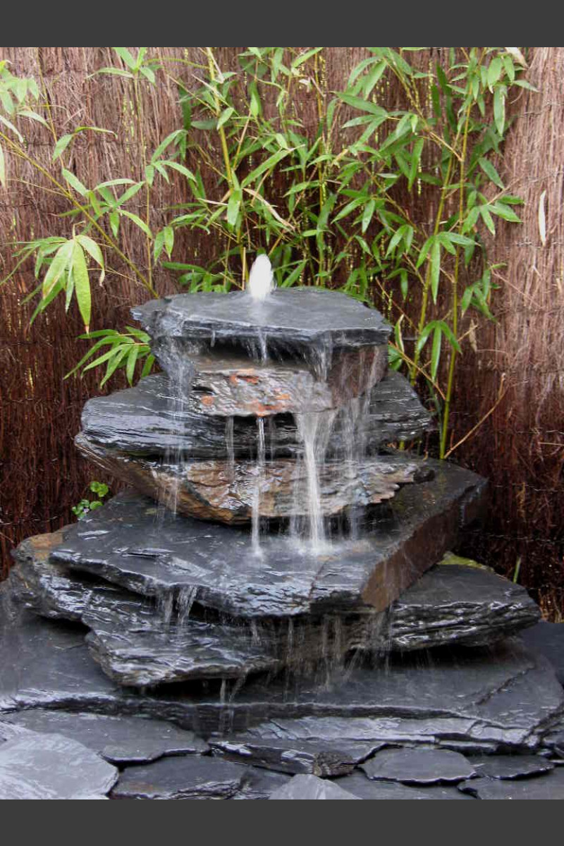 Cascade á fontaine de jardin gris-noir 7 pièces - gris noir - Schiste -  Cascades - Pierres à fontaines - Monolithique