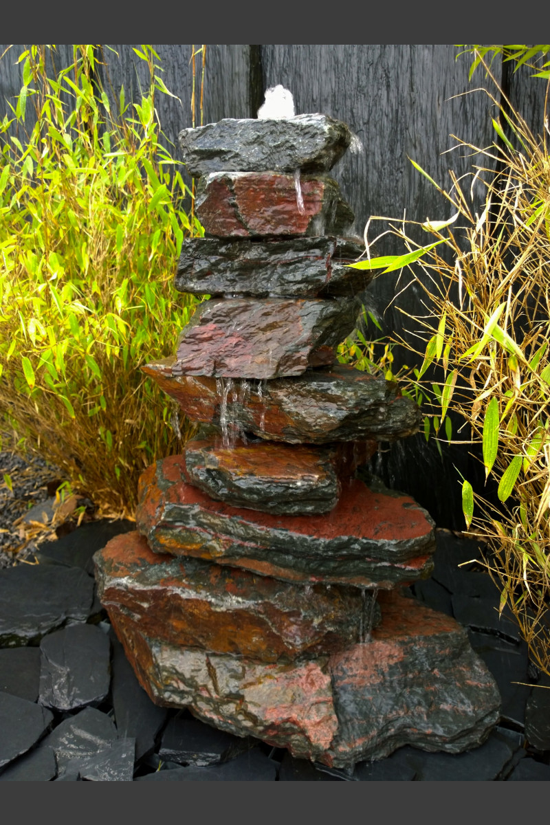 Cascade á fontaine de jardin gris-noir 7 pièces - gris noir - Schiste -  Cascades - Pierres à fontaines - Monolithique
