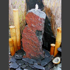 Schiefer Monolith Brunnen 75cm rotschwarz 1